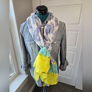 NWT OLD NAVY COTTON LIGHTWEIGHT SCARF WRAP BLUE PAISLEY TEAL YELLOW WOMEN OS